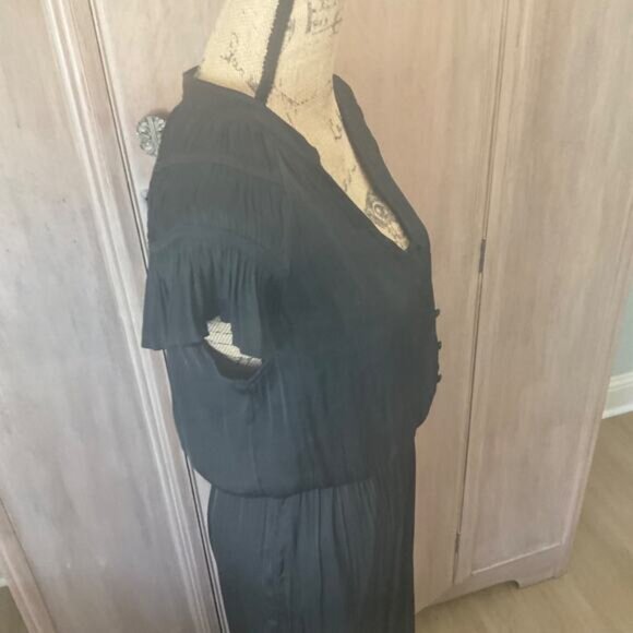 Anthropologie Current Air Black  wide leg jumpsuit pants  pleated ruched v neck - Picture 8 of 15